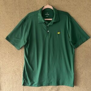 Masters Tech Polo Shirt Mens Sz L Green Logo Performance Stretch Golf